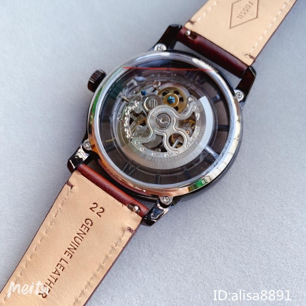 FOSSIL男士全自動機械手錶 大直徑手錶男 男生手錶 鏤空機械錶 棕色皮帶錶 休閒運動手錶男 商務時尚男錶me3098-細節圖8