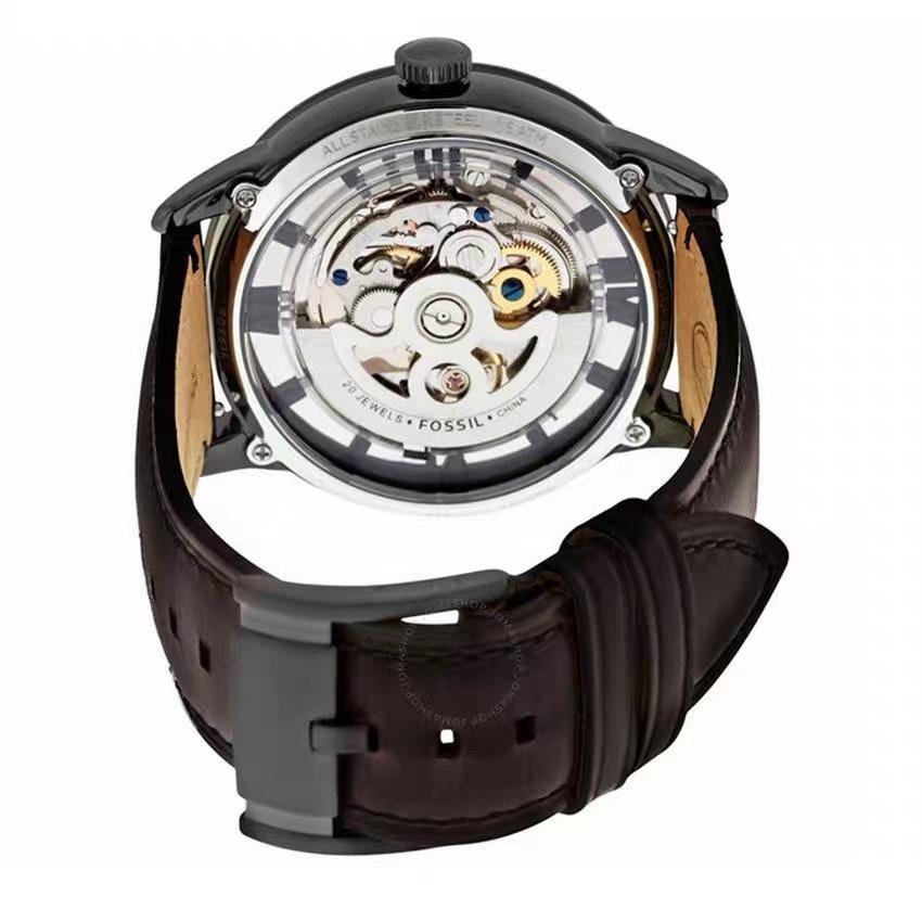 FOSSIL男士全自動機械手錶 大直徑手錶男 男生手錶 鏤空機械錶 棕色皮帶錶 休閒運動手錶男 商務時尚男錶me3098-細節圖9