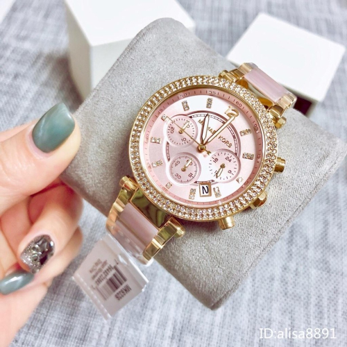 Michael Kors手錶 日曆鑲鑽女生腕錶時尚百搭女錶 休閒通勤精品錶 大直徑石英手錶 MK6326裸粉色石英錶