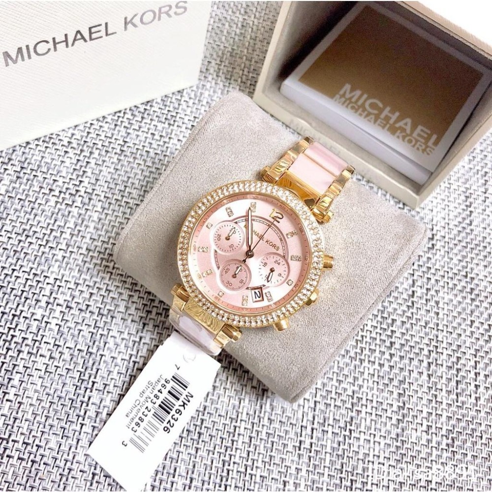 Michael Kors手錶 日曆鑲鑽女生腕錶時尚百搭女錶 休閒通勤精品錶 大直徑石英手錶 MK6326裸粉色石英錶-細節圖4