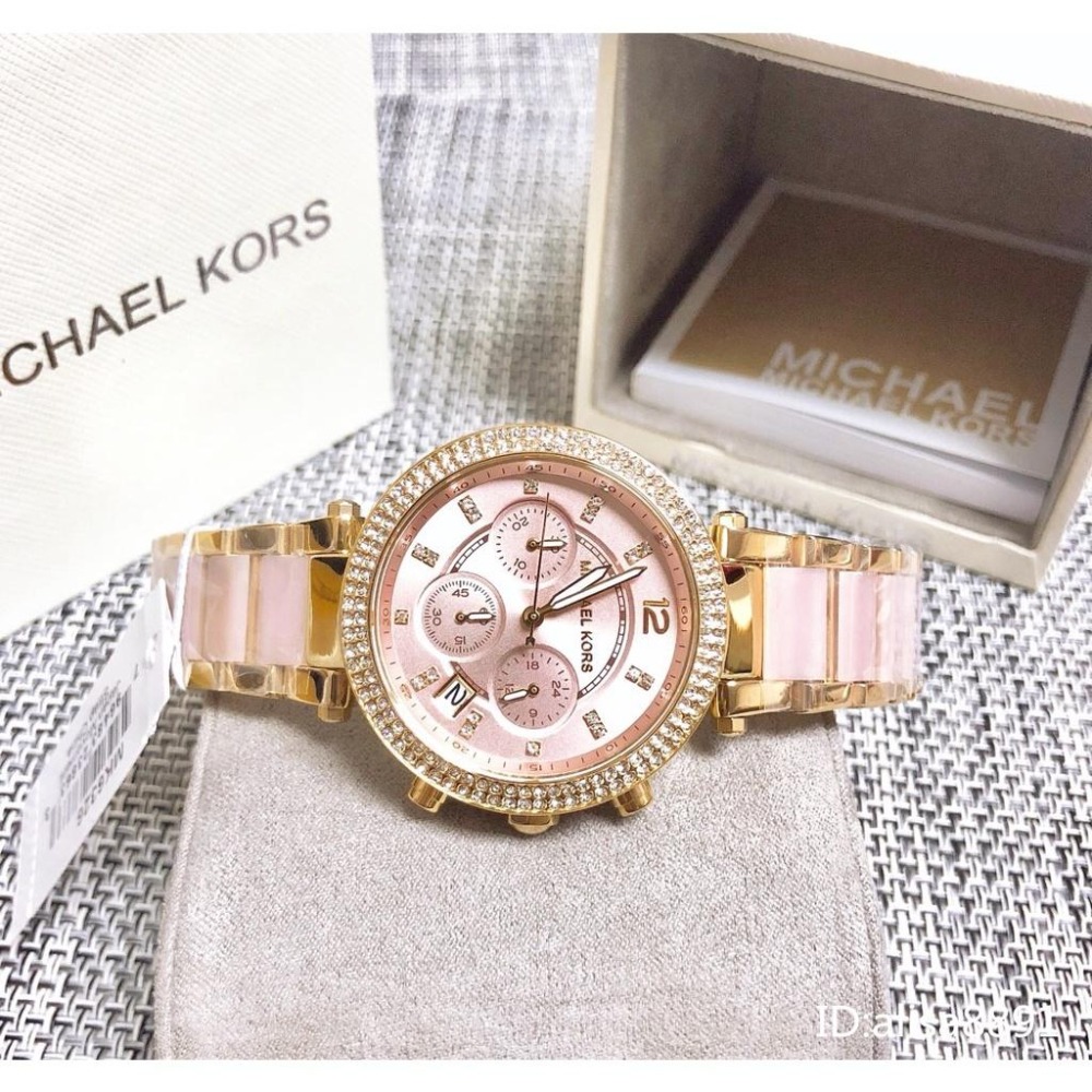Michael Kors手錶 日曆鑲鑽女生腕錶時尚百搭女錶 休閒通勤精品錶 大直徑石英手錶 MK6326裸粉色石英錶-細節圖6