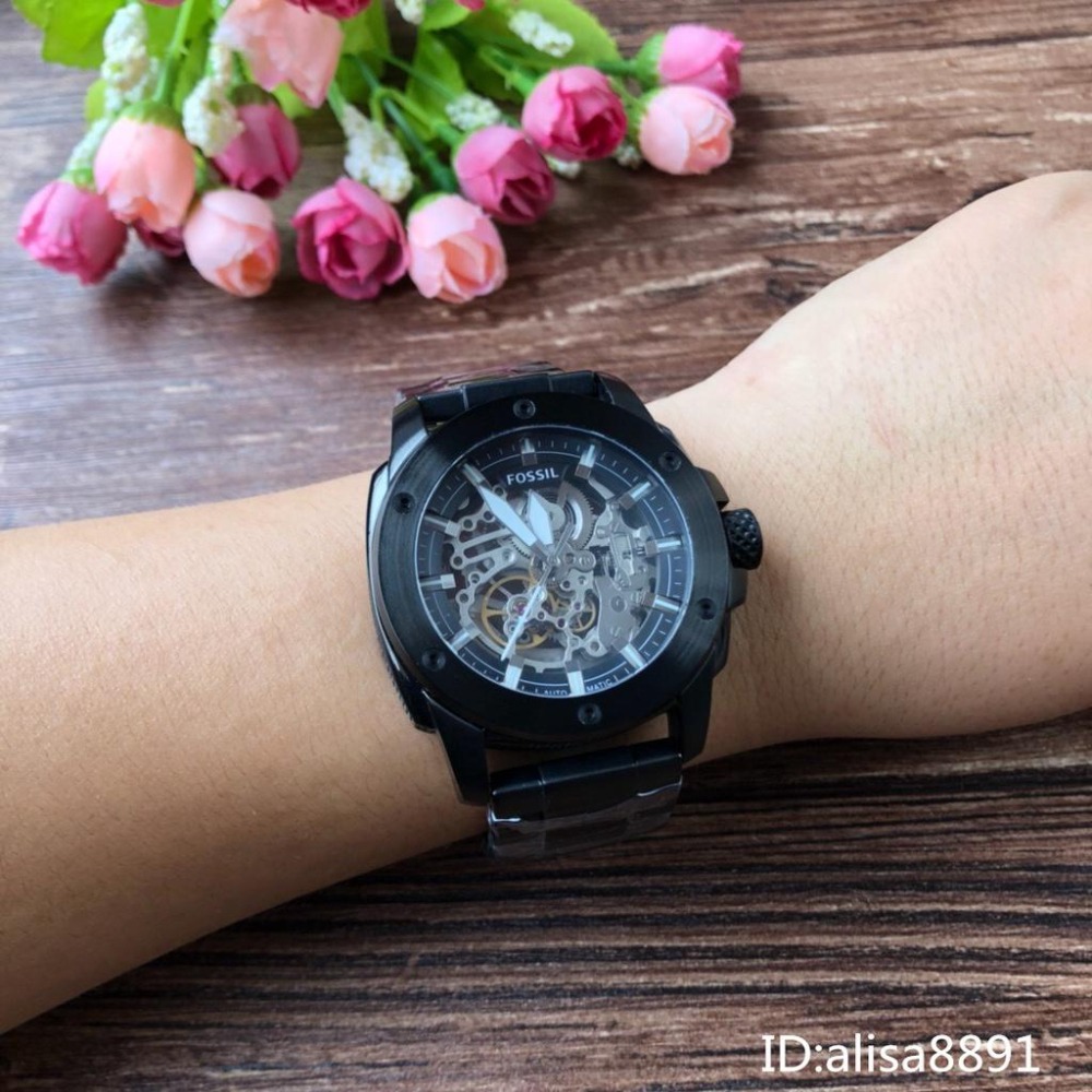Fossil富思機械錶 全自動鏤空機械手錶 大直徑手錶男 男生機械手錶 黑色鋼帶錶 休閒運動男錶 男生腕錶 ME3080-細節圖5