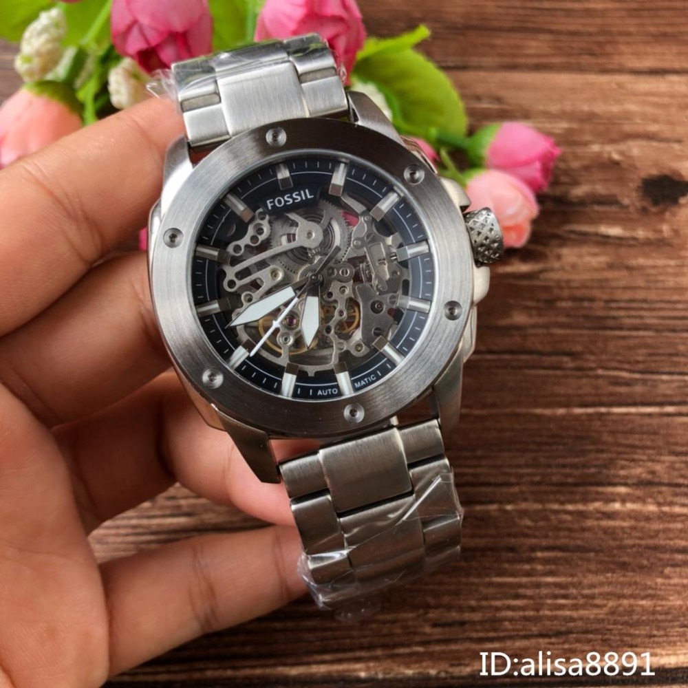 Fossil富思機械錶 全自動鏤空機械手錶 大直徑手錶男 男生機械手錶 黑色鋼帶錶 休閒運動男錶 男生腕錶 ME3080-細節圖6