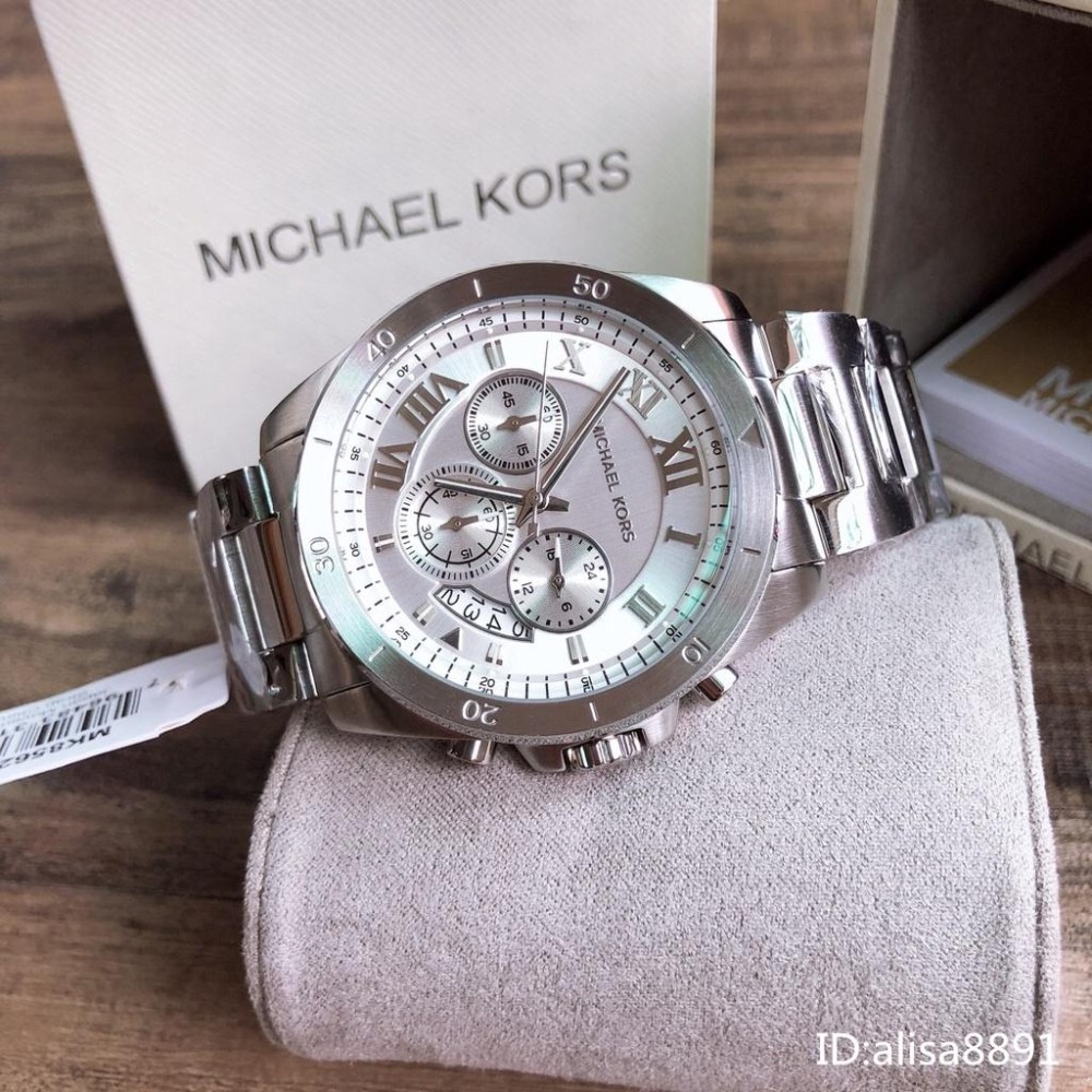 Michael Kors手錶 銀色不鏽鋼帶石英錶 商務通勤男生腕錶 大直徑手錶男 日曆三眼計時手錶 MK8562-細節圖5