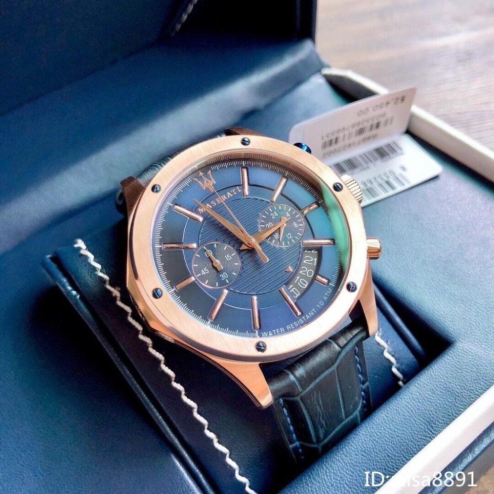 MASERATI瑪莎拉蒂手錶男 石英錶 計時手錶男 R8871612015 男生商務休閒手錶 藍色皮帶錶-細節圖2