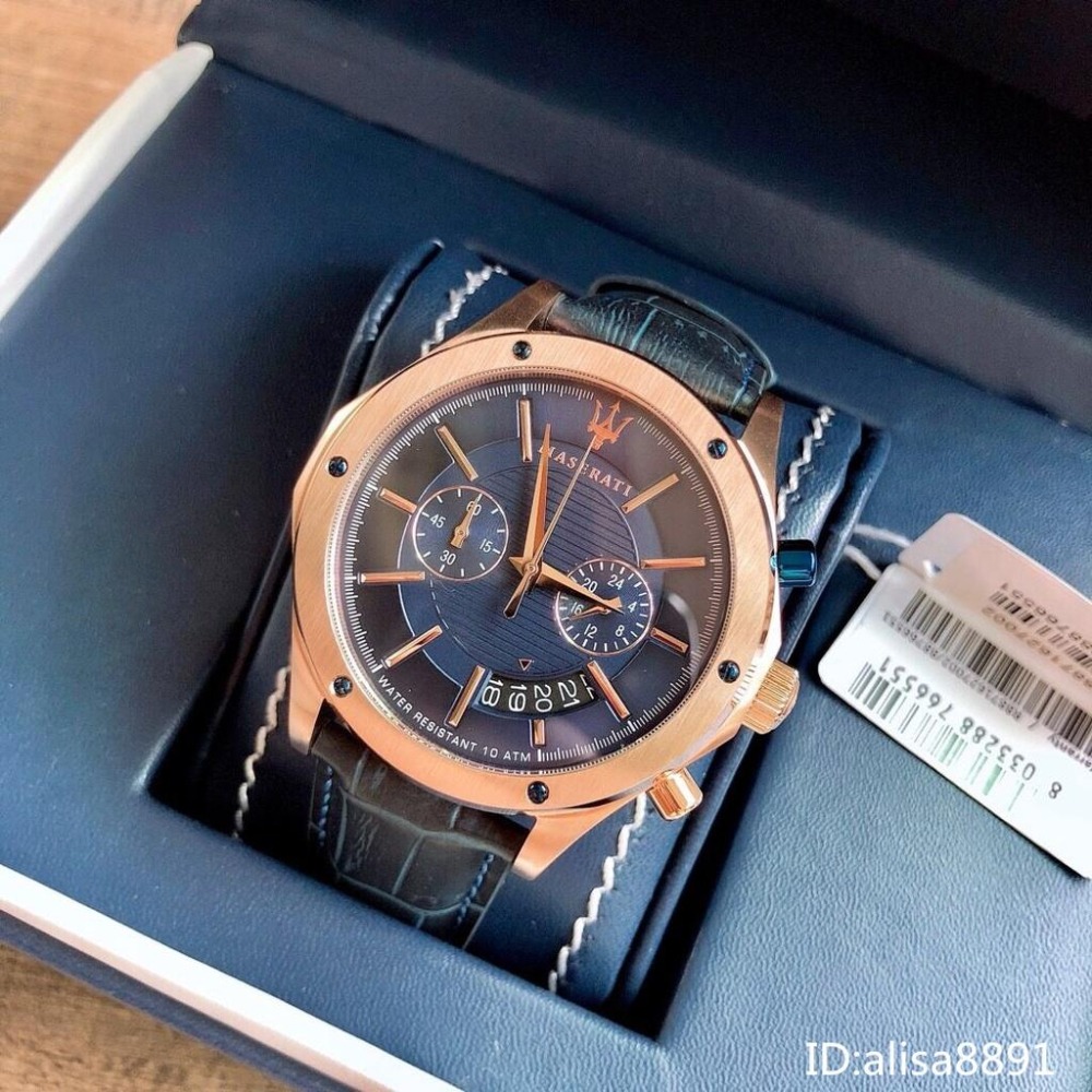 MASERATI瑪莎拉蒂手錶男 石英錶 計時手錶男 R8871612015 男生商務休閒手錶 藍色皮帶錶-細節圖3