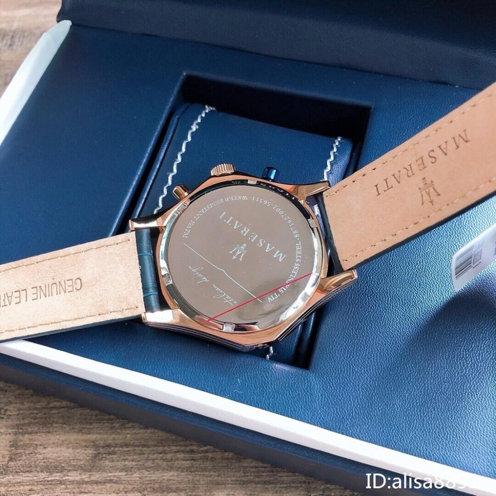 MASERATI瑪莎拉蒂手錶男 石英錶 計時手錶男 R8871612015 男生商務休閒手錶 藍色皮帶錶-細節圖7