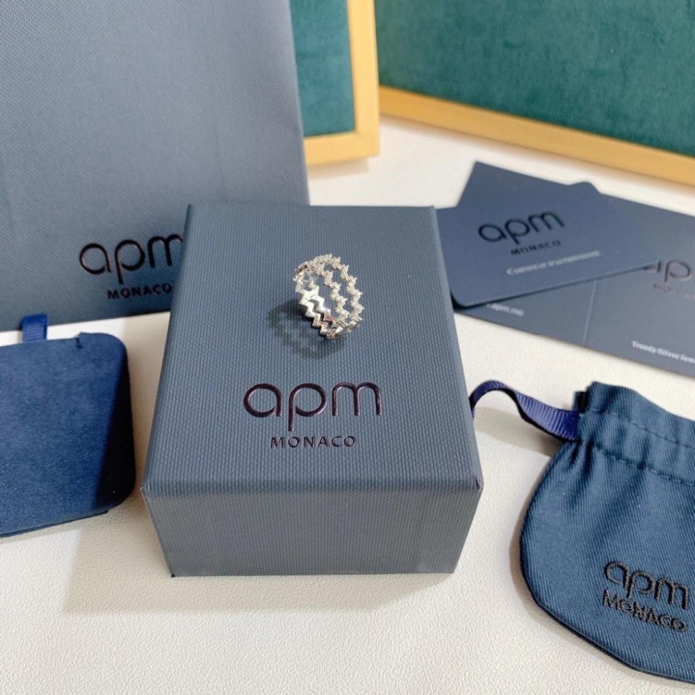 APM MONACO戒指 雙層波浪戒指 Z字形戒指 A家飾品 925純銀戒指 尾戒 鑲晶鑽戒指 氣質時尚食指環-細節圖3