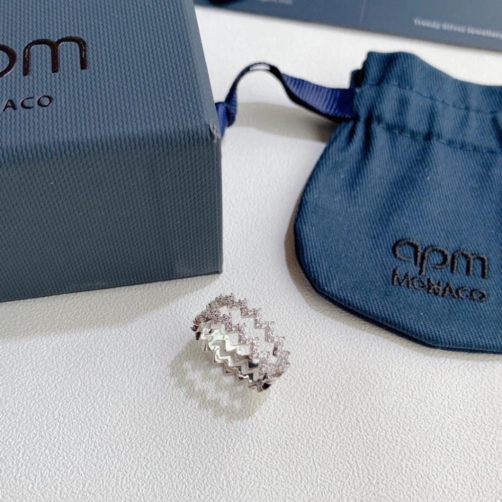 APM MONACO戒指 雙層波浪戒指 Z字形戒指 A家飾品 925純銀戒指 尾戒 鑲晶鑽戒指 氣質時尚食指環-細節圖4