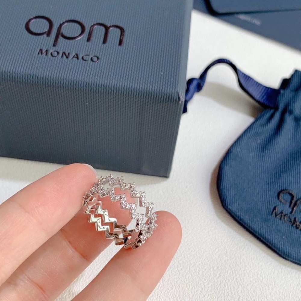 APM MONACO戒指 雙層波浪戒指 Z字形戒指 A家飾品 925純銀戒指 尾戒 鑲晶鑽戒指 氣質時尚食指環-細節圖8