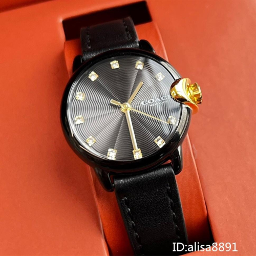 COACH手錶 蔻馳手錶 女生石英錶 數字錶盤 黑色皮帶錶 簡約時尚女錶 ARDEN系列 小直徑28mm 經典優雅小C耳