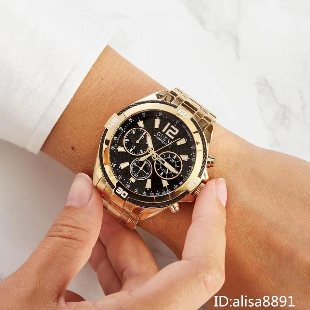 男生手錶 男士石英錶 蓋爾斯GUESS手錶男 時尚潮流男生腕錶 商務通勤男錶 大直徑計時手錶男 W1258G3 藍色金色-細節圖2