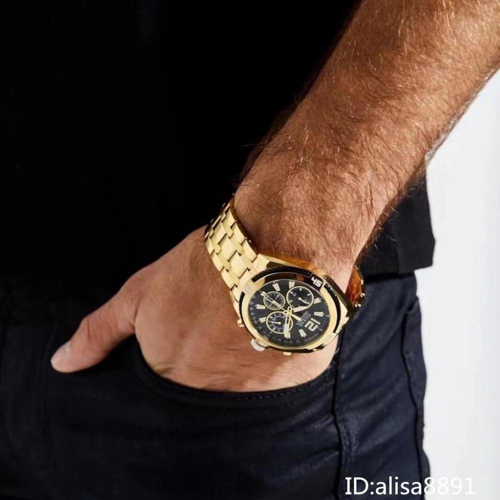 男生手錶 男士石英錶 蓋爾斯GUESS手錶男 時尚潮流男生腕錶 商務通勤男錶 大直徑計時手錶男 W1258G3 藍色金色-細節圖3