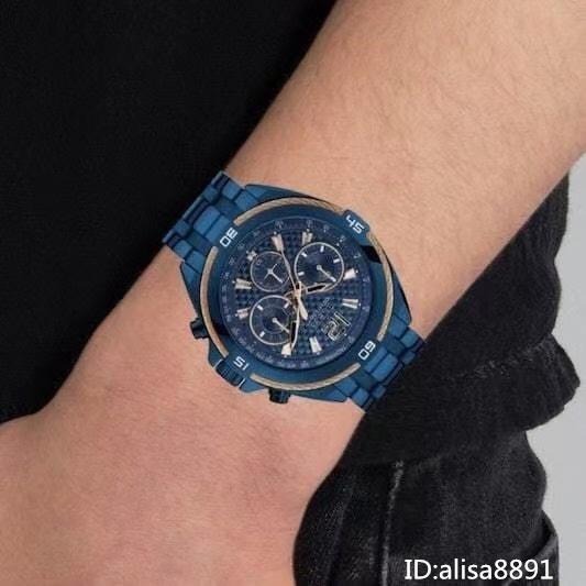 男生手錶 男士石英錶 蓋爾斯GUESS手錶男 時尚潮流男生腕錶 商務通勤男錶 大直徑計時手錶男 W1258G3 藍色金色-細節圖4