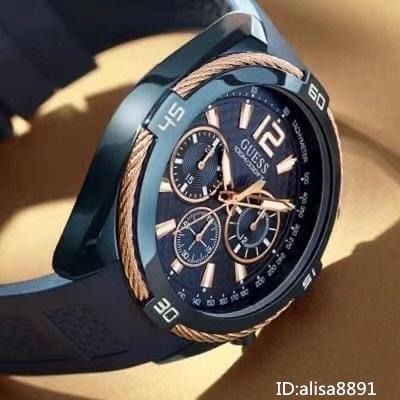 男生手錶 男士石英錶 蓋爾斯GUESS手錶男 時尚潮流男生腕錶 商務通勤男錶 大直徑計時手錶男 W1258G3 藍色金色-細節圖7
