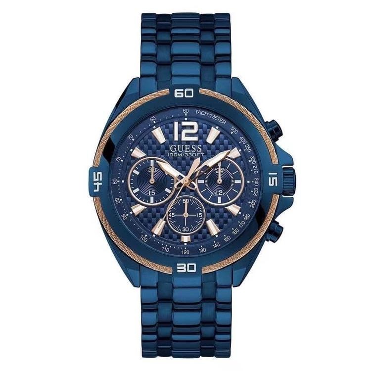 男生手錶 男士石英錶 蓋爾斯GUESS手錶男 時尚潮流男生腕錶 商務通勤男錶 大直徑計時手錶男 W1258G3 藍色金色-細節圖8