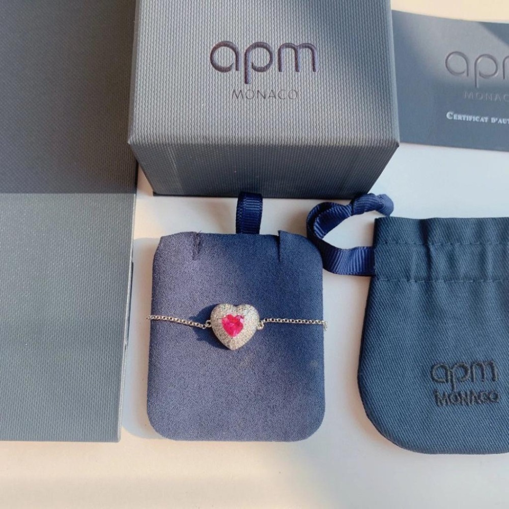 APM MONACO手鏈 APM飾品 女生手鏈 新品梨形鑽心新手鏈 愛心手鏈 鑲晶鑽手鏈 925純銀手環 可調節手鏈女-細節圖2