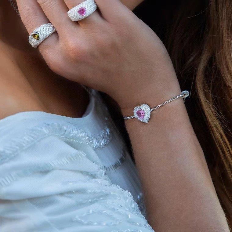 APM MONACO手鏈 APM飾品 女生手鏈 新品梨形鑽心新手鏈 愛心手鏈 鑲晶鑽手鏈 925純銀手環 可調節手鏈女-細節圖3
