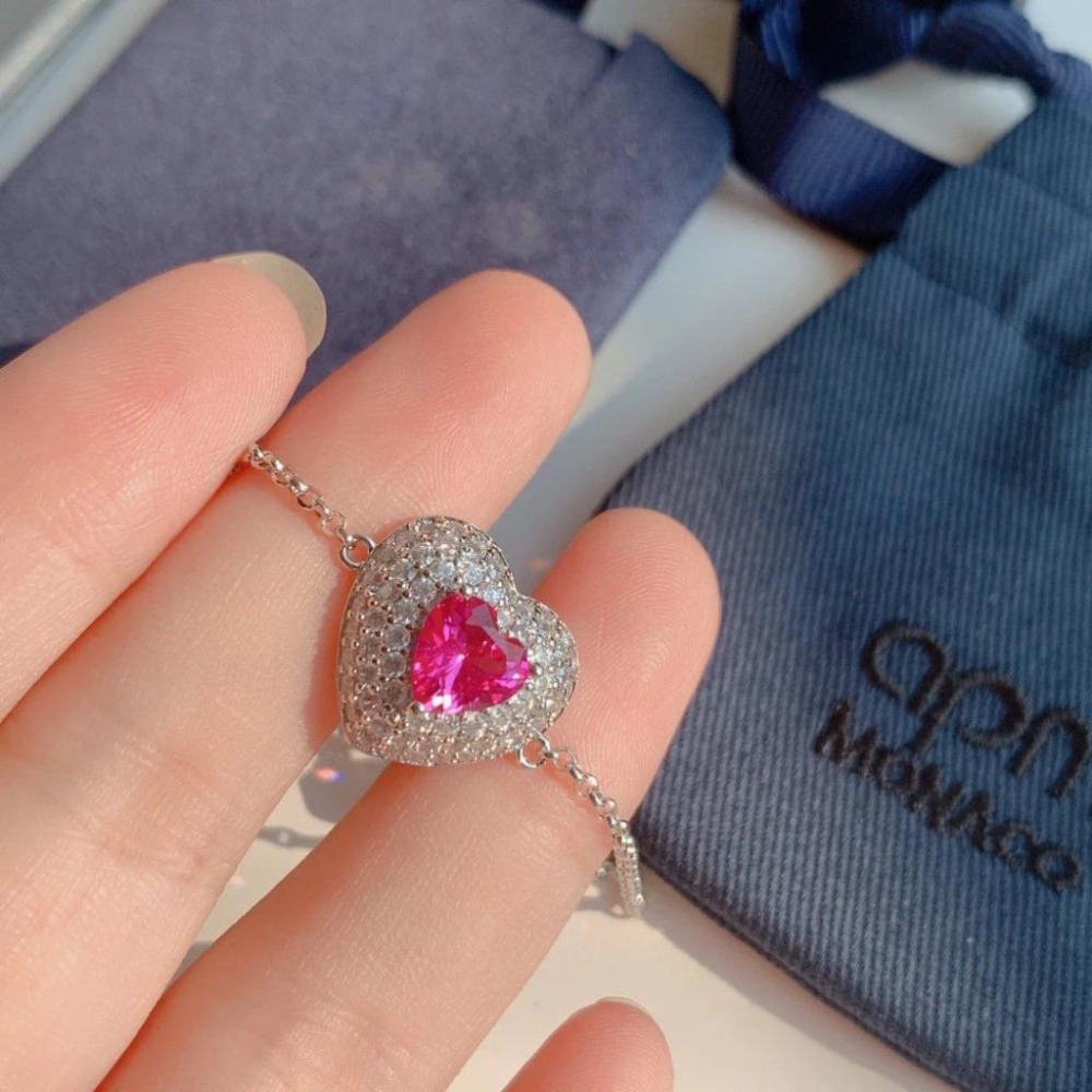 APM MONACO手鏈 APM飾品 女生手鏈 新品梨形鑽心新手鏈 愛心手鏈 鑲晶鑽手鏈 925純銀手環 可調節手鏈女-細節圖6