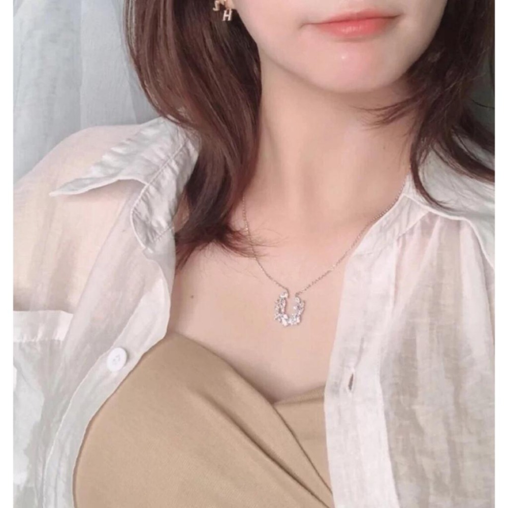 APM MONACO項鏈 APM項鏈 女生項鏈 鑲晶鑽麥穗U形馬蹄項鏈 毛衣鏈 可調節長短 吊墜項墜 925純銀項鏈-細節圖2