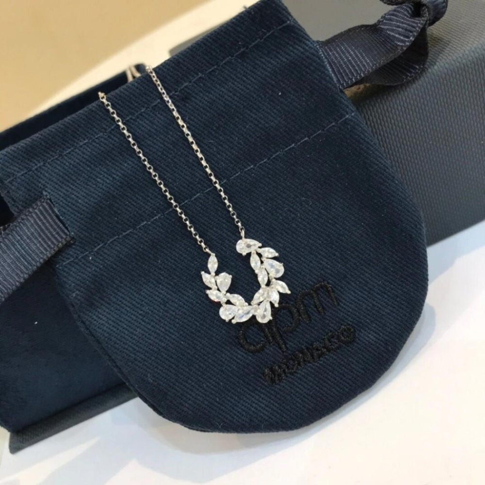 APM MONACO項鏈 APM項鏈 女生項鏈 鑲晶鑽麥穗U形馬蹄項鏈 毛衣鏈 可調節長短 吊墜項墜 925純銀項鏈-細節圖6