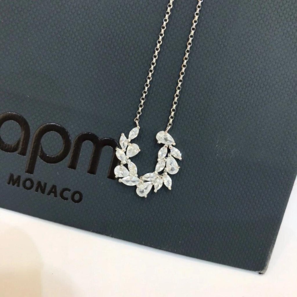 APM MONACO項鏈 APM項鏈 女生項鏈 鑲晶鑽麥穗U形馬蹄項鏈 毛衣鏈 可調節長短 吊墜項墜 925純銀項鏈-細節圖8