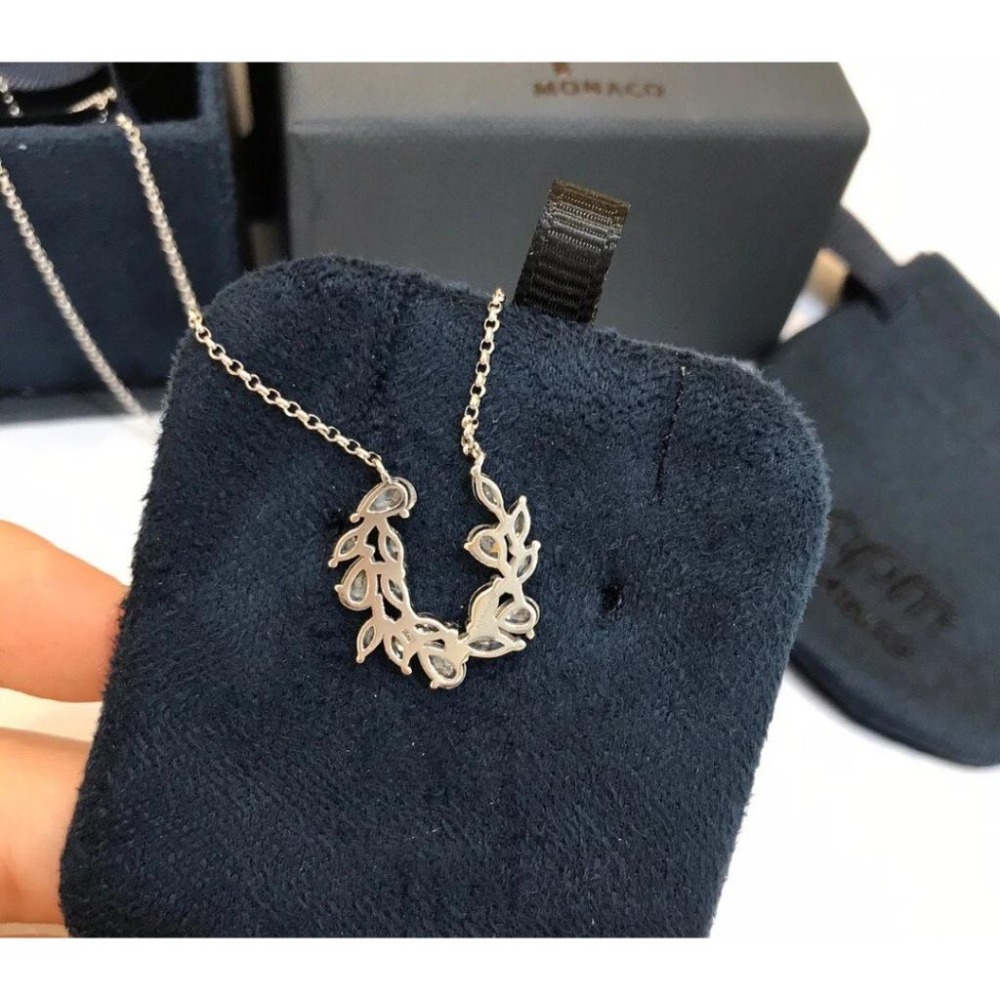 APM MONACO項鏈 APM項鏈 女生項鏈 鑲晶鑽麥穗U形馬蹄項鏈 毛衣鏈 可調節長短 吊墜項墜 925純銀項鏈-細節圖9