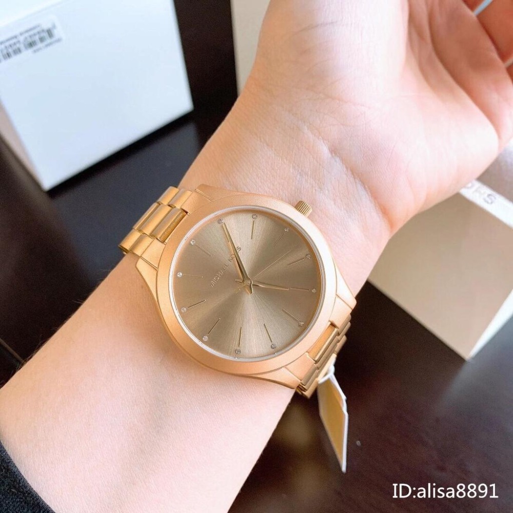 Michael Kors手錶 香檳金色鑲鑽鋼鏈錶 MK4501 簡約時尚女錶 歐美潮流休閒女生腕錶石英錶 大直徑石英手錶-細節圖2