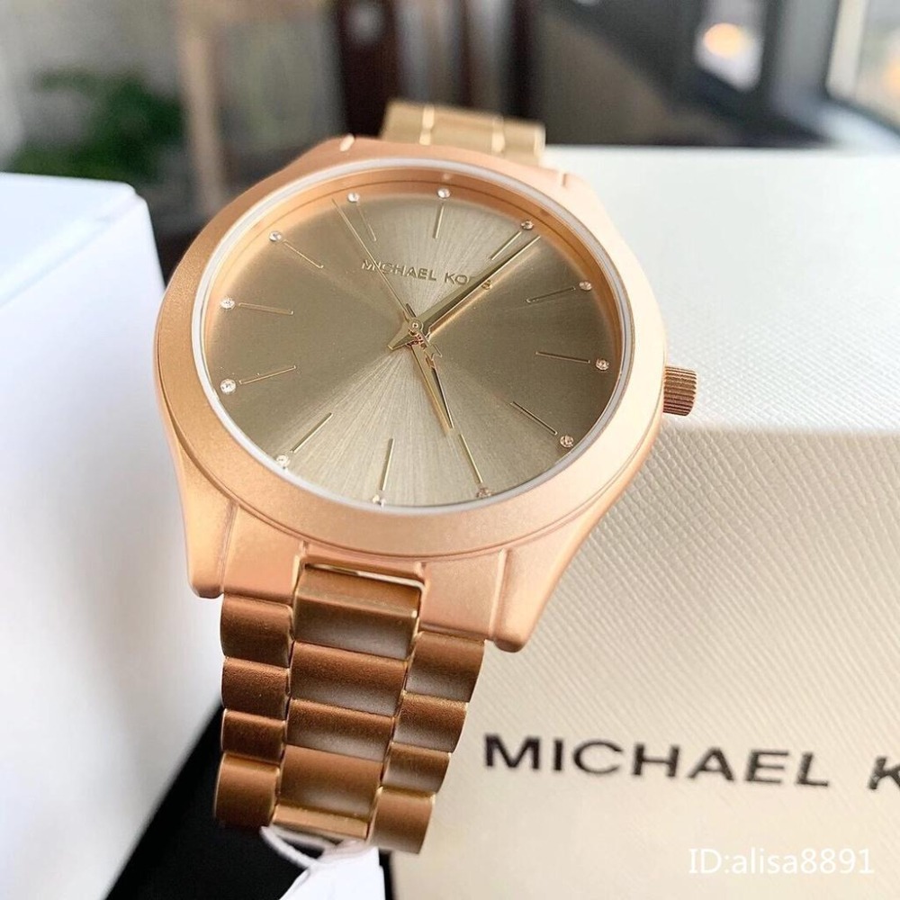 Michael Kors手錶 香檳金色鑲鑽鋼鏈錶 MK4501 簡約時尚女錶 歐美潮流休閒女生腕錶石英錶 大直徑石英手錶-細節圖7