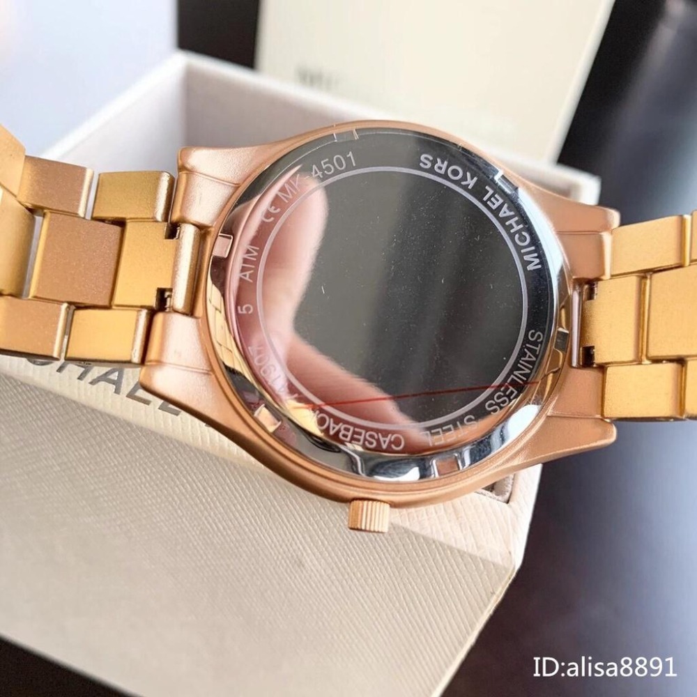 Michael Kors手錶 香檳金色鑲鑽鋼鏈錶 MK4501 簡約時尚女錶 歐美潮流休閒女生腕錶石英錶 大直徑石英手錶-細節圖8
