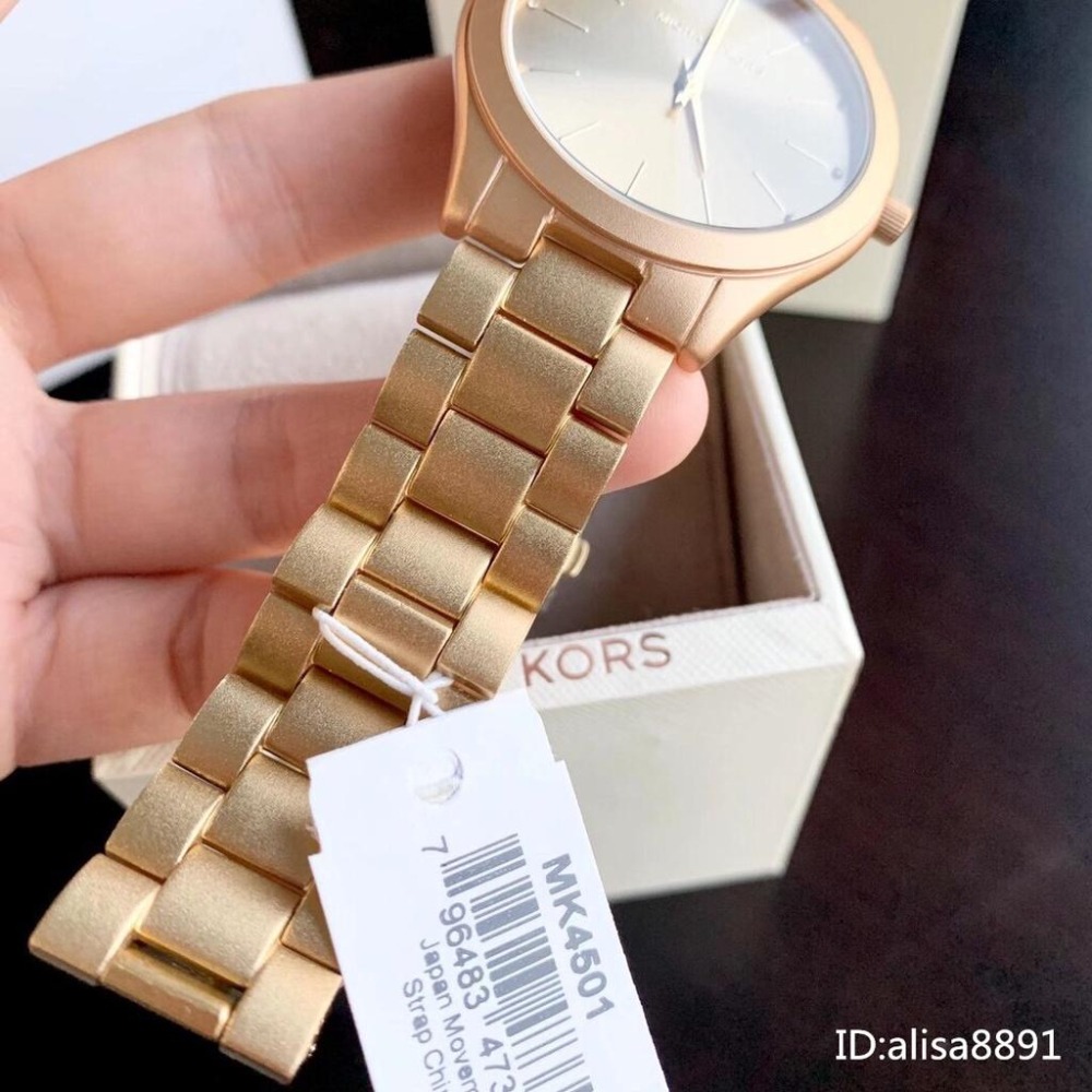 Michael Kors手錶 香檳金色鑲鑽鋼鏈錶 MK4501 簡約時尚女錶 歐美潮流休閒女生腕錶石英錶 大直徑石英手錶-細節圖9
