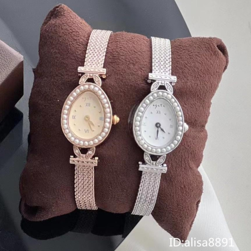 日本agete手錶 女生手錶 時尚百搭石英錶 小直徑珍珠橢圓形女錶 優雅手鐲手錶限量版玫瑰金色鋼帶錶 米蘭編織網錶