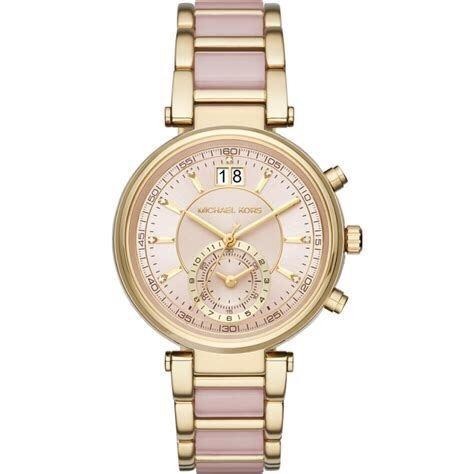 Michael Kors手錶 大直徑女生手錶 石英錶 MK6360金間裸粉色鋼帶錶 雙日曆石英錶 時尚潮流MK6360-細節圖2