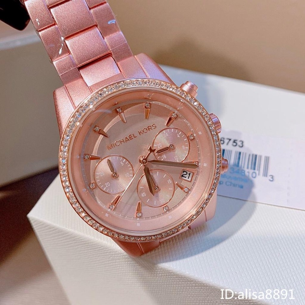 Michael Kors手錶 三眼計時手錶 粉色鋼帶錶女 大錶盤學生手錶 石英手錶 大直徑手錶 時尚潮流女錶MK6753-細節圖8