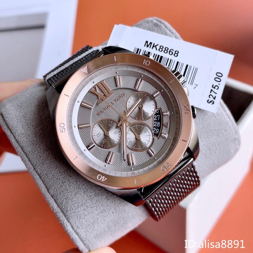  Michael Kors手錶 大直徑商務休閒金錶男錶 男士編織鋼鏈錶 三眼計時日曆防水石英錶  大錶盤手錶MK8867-細節圖2