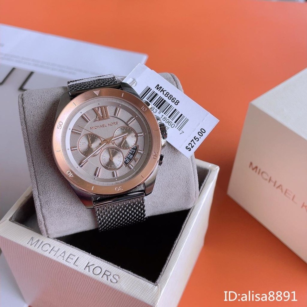  Michael Kors手錶 大直徑商務休閒金錶男錶 男士編織鋼鏈錶 三眼計時日曆防水石英錶  大錶盤手錶MK8867-細節圖4