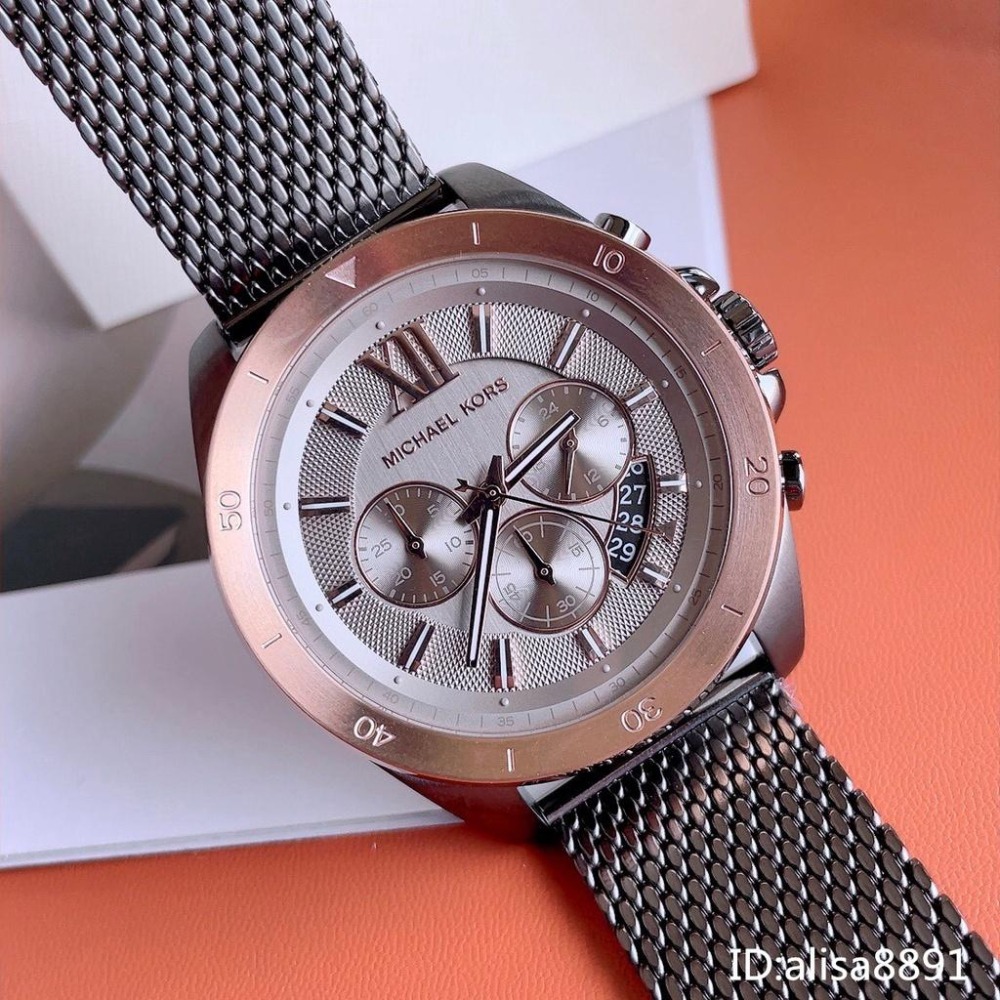  Michael Kors手錶 大直徑商務休閒金錶男錶 男士編織鋼鏈錶 三眼計時日曆防水石英錶  大錶盤手錶MK8867-細節圖5