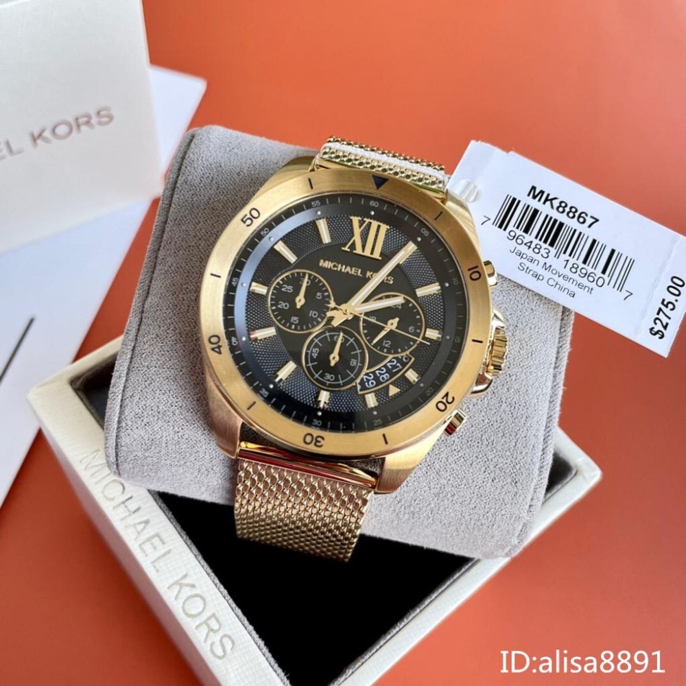  Michael Kors手錶 大直徑商務休閒金錶男錶 男士編織鋼鏈錶 三眼計時日曆防水石英錶  大錶盤手錶MK8867-細節圖6