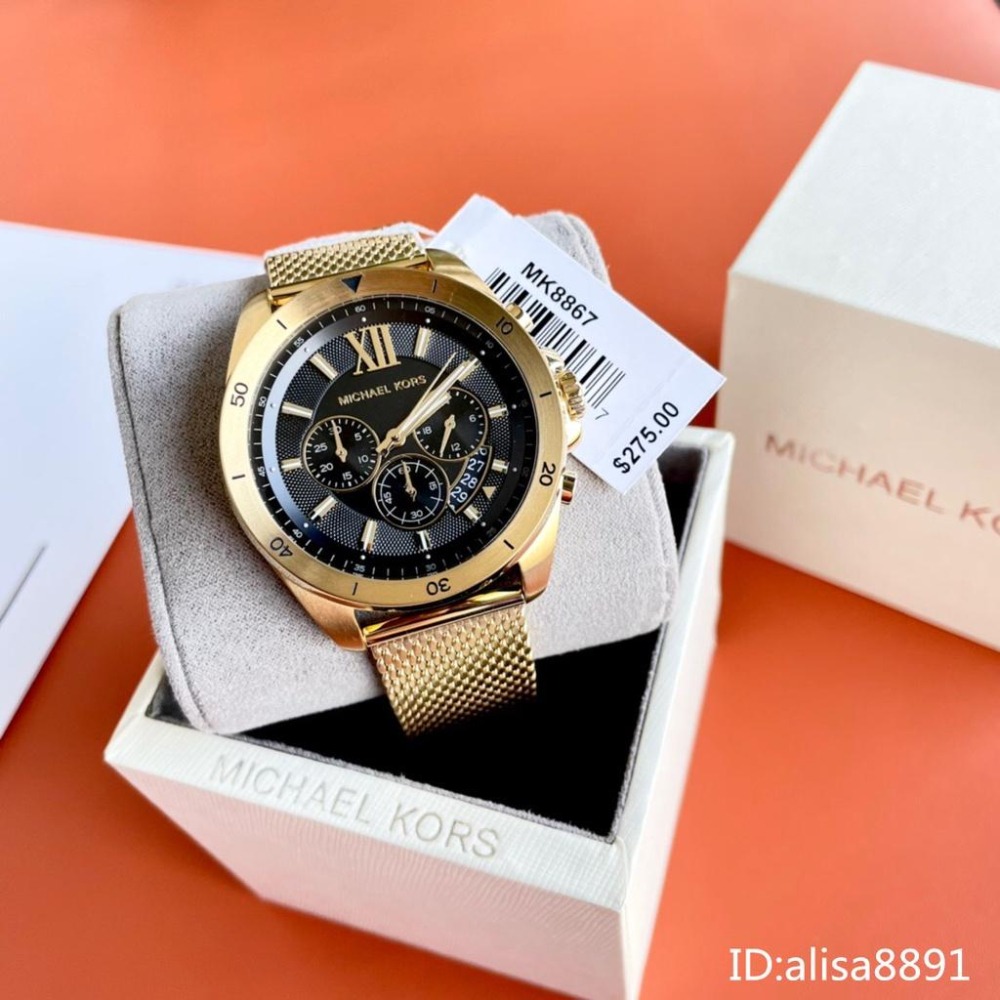  Michael Kors手錶 大直徑商務休閒金錶男錶 男士編織鋼鏈錶 三眼計時日曆防水石英錶  大錶盤手錶MK8867-細節圖7