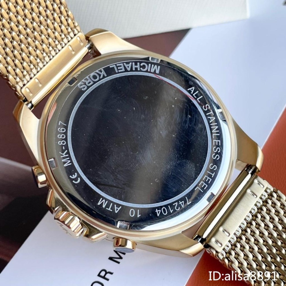  Michael Kors手錶 大直徑商務休閒金錶男錶 男士編織鋼鏈錶 三眼計時日曆防水石英錶  大錶盤手錶MK8867-細節圖9
