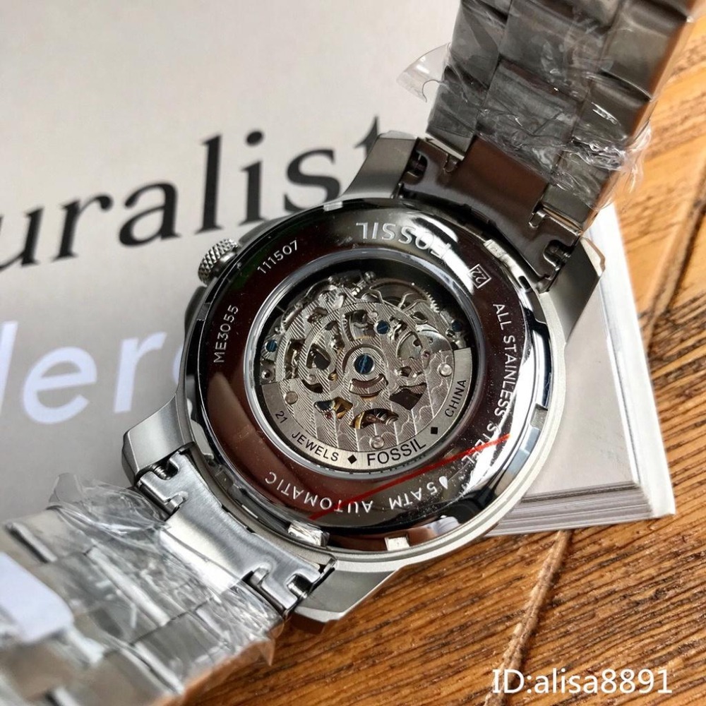 富思FOSSIL手錶 男士商務休閒手錶 大直徑鋼帶錶 羅馬刻度機械錶 鏤空全自動機械手錶 時尚百搭男錶ME3055-細節圖8