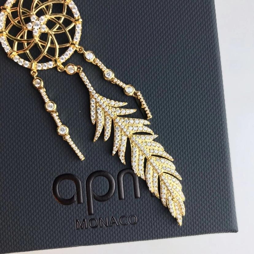 APM MONACO耳環 女生耳環 撲夢網耳環 925純銀耳環 鍍金鑲晶鑽耳墜 垂墜耳環 高級感時尚耳釘 流蘇大耳環-細節圖8