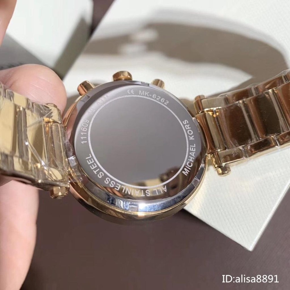 Michael Kors手錶 MK手錶 金色藍面鋼鏈錶 鑲鑽計時日曆女錶 時尚潮流石英錶 百搭通勤女生腕錶 MK6262-細節圖9