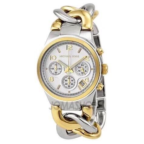 Michael Kors手錶 精品錶 女生手鐲手錶 間金色鋼鏈錶 歐美時尚潮流鏈條款石英錶 三眼日曆女錶MK3199-細節圖2