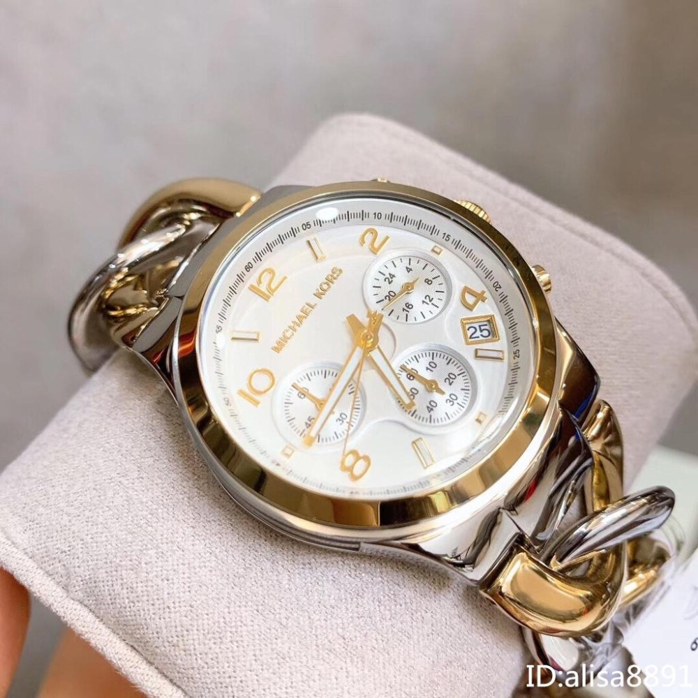 Michael Kors手錶 精品錶 女生手鐲手錶 間金色鋼鏈錶 歐美時尚潮流鏈條款石英錶 三眼日曆女錶MK3199-細節圖6
