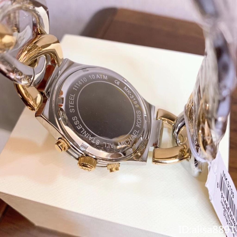 Michael Kors手錶 精品錶 女生手鐲手錶 間金色鋼鏈錶 歐美時尚潮流鏈條款石英錶 三眼日曆女錶MK3199-細節圖9