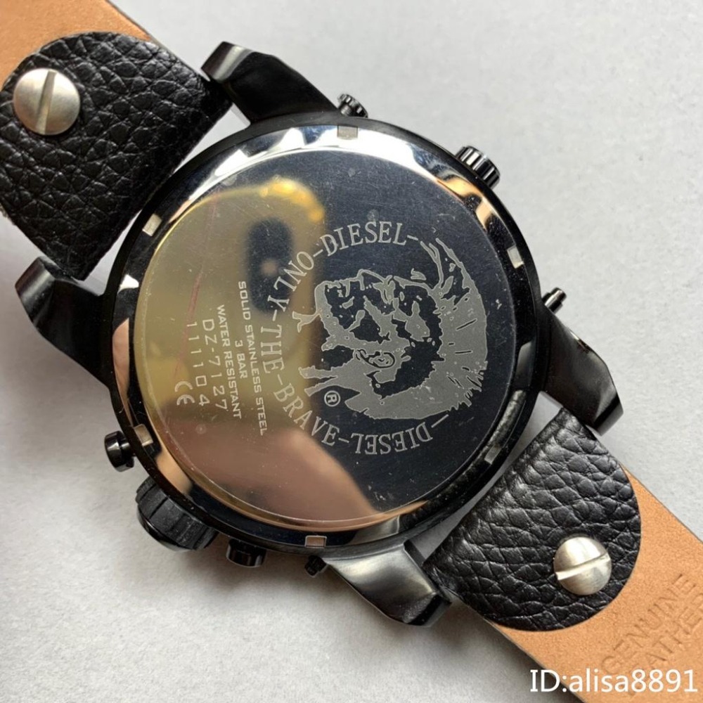 歐美時尚潮流男生手錶 57mm超大直徑手錶男 黑色白色皮帶錶 DIESEL迪賽手錶 日曆計時手錶 多功能男錶DZ7127-細節圖8