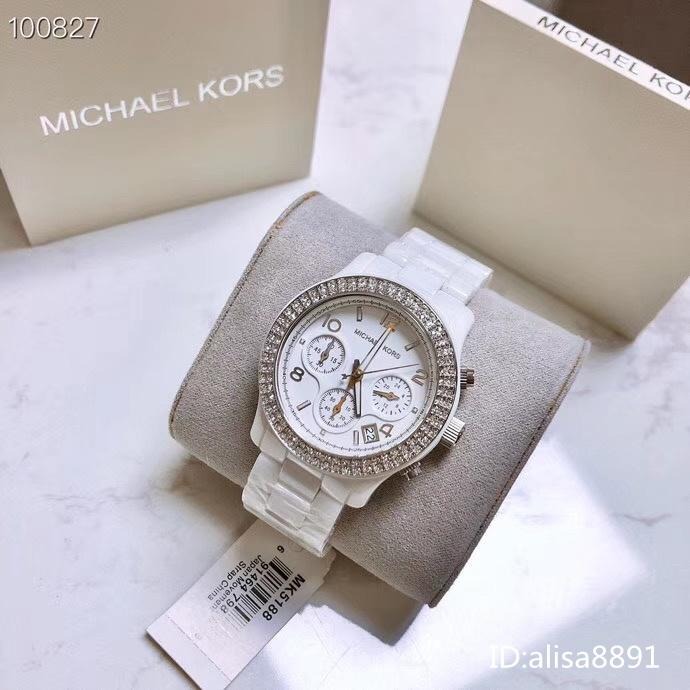 Michael Kors手錶 時尚百搭白色陶瓷手錶女 三眼計時手錶 日曆石英錶 MK手錶女 大直徑石英手錶MK5188-細節圖5
