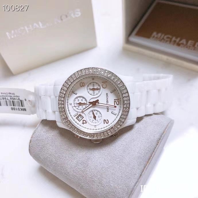 Michael Kors手錶 時尚百搭白色陶瓷手錶女 三眼計時手錶 日曆石英錶 MK手錶女 大直徑石英手錶MK5188-細節圖6