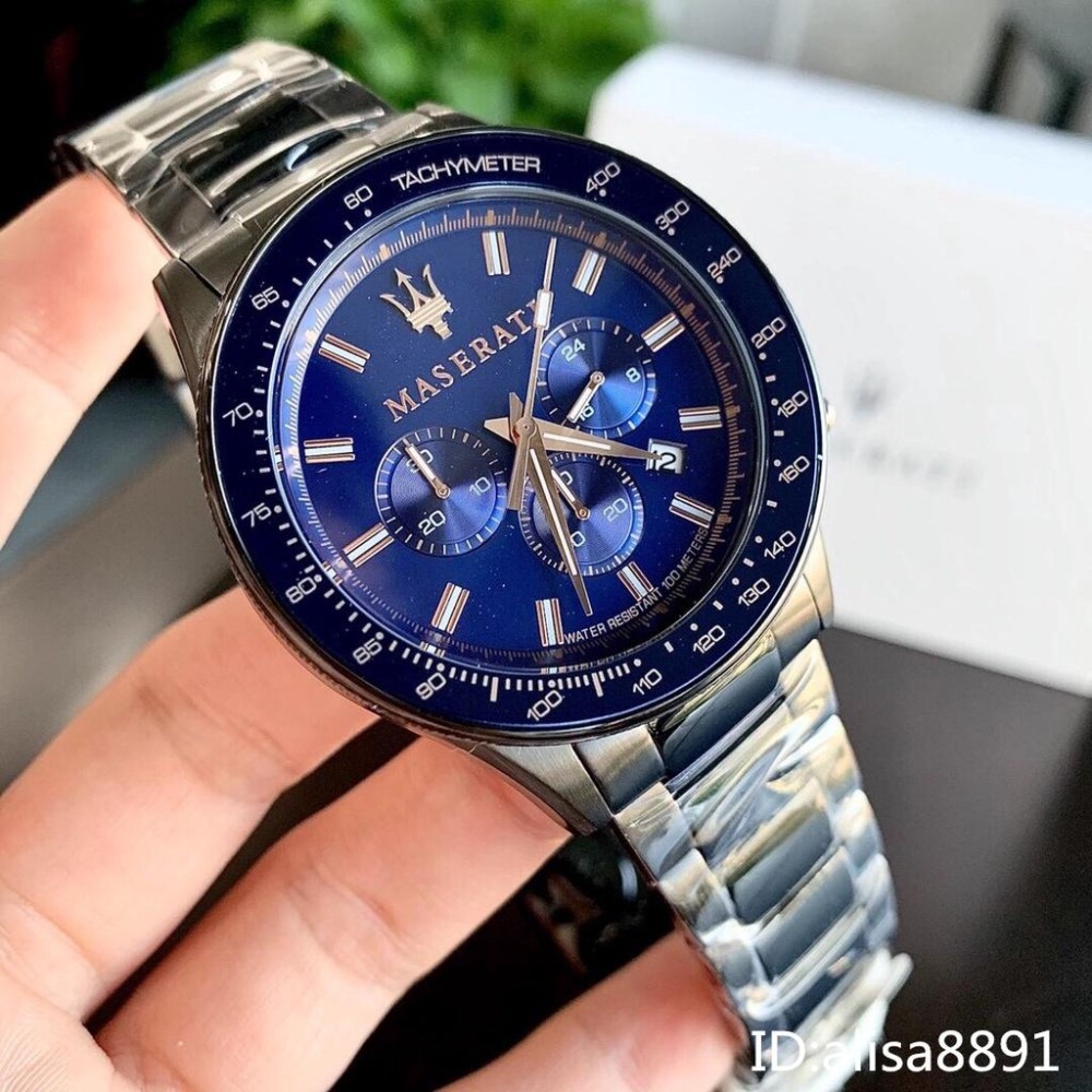 MASERATI瑪莎拉蒂手錶 日曆防水商務男錶 大直徑休閒運動手錶 黑色藍面鋼帶錶 時尚六針石英錶R8873640001-細節圖7